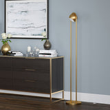 64" Brass Column Floor Lamp With Gold Globe Shade