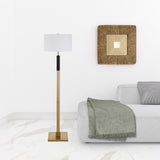 62" Black Traditional Shaped Floor Lamp With White Frosted Glass Drum Shade
