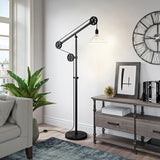 62" Black Traditional Shaped Floor Lamp With White Frosted Glass Drum Shade