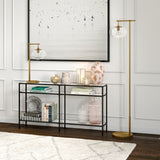 68" Brass Reading Floor Lamp With White Frosted Glass Globe Shade