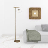68" Brass Reading Floor Lamp With Clear Seeded Glass Globe Shade