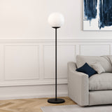 62" Black Novelty Floor Lamp With White Frosted Glass Globe Shade