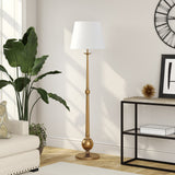 68" Brass Traditional Shaped Floor Lamp With White Frosted Glass Drum Shade