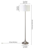 62" Black Traditional Shaped Floor Lamp With White Frosted Glass Drum Shade