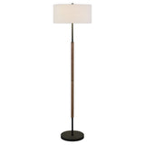 61" Black Two Light Floor Lamp With White Frosted Glass Drum Shade