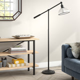 61" Black Two Light Floor Lamp With White Frosted Glass Drum Shade