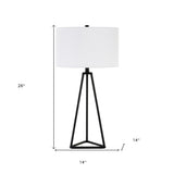 26" Silver Metal Table Lamp With White Drum Shade