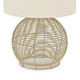 21" Natural Rattan Table Lamp With White Drum Shade
