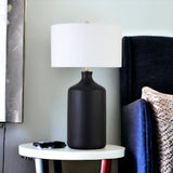 29" Black Ceramic Table Lamp With White Drum Shade
