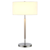 25" Gray Metal Two Light Table Lamp With White Drum Shade