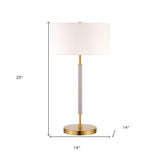 25" White and Silver Metal Two Light Table Lamp With White Drum Shade