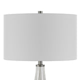 25" Nickel Glass Table Lamp With White Drum Shade