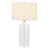 25" White Ceramic Table Lamp With White Drum Shade