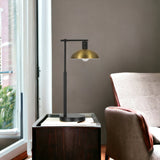 25" Black Metal Desk Table Lamp With Gold Bowl Shade