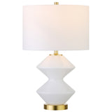 23" White and Gold Glass Table Lamp With White Drum Shade