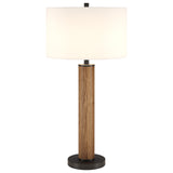 29" Brown and Black Metal Table Lamp With White Drum Shade