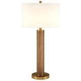 29" Gold and Brown Metal Table Lamp With White Drum Shade