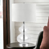 23" Nickel Glass Table Lamp With White Drum Shade