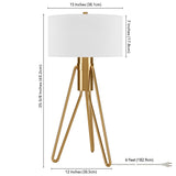 20" Black Metal Arched Table Lamp With Brass Bowl Shade