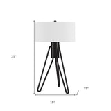 25" Brass Metal Two Light Tripod Table Lamp With White Drum Shade