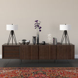 25" Black Metal Two Light Tripod Table Lamp With White Drum Shade