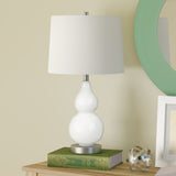 21" White and Silver Glass Table Lamp With White Drum Shade
