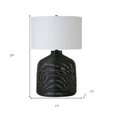 24" Antiqued Brass Metal Table Lamp With White Drum Shade