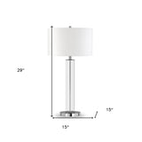 29" Black Glass Table Lamp With White Drum Shade