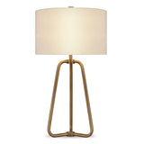 25" Brass Metal Table Lamp With White Drum Shade