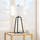 25" Black Metal Table Lamp With White Drum Shade
