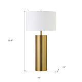 30" Brass Metal Table Lamp With White Drum Shade