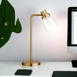 21" Brass Metal Arched Table Lamp With Clear Cone Shade