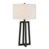 24" Black and White Metal Table Lamp With White Drum Shade