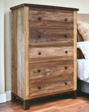 36" Brown Solid Wood Five Drawer Chest
