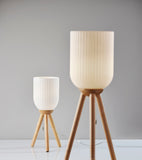 23" Black Solid Wood Tripod Table Lamp With White Ribbed Glass Shade