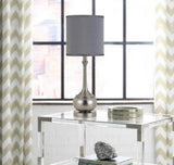 25" Nickel Metal Table Lamp With Taupe Cone Shade