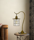 25" Antiqued Brass Metal Desk Table Lamp With Antiqued Brass Drum Shade