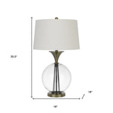 31" Clear Metal Table Lamp With White Empire Shade