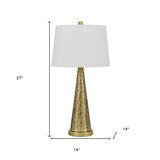 20" Antiqued Brass Metal Two Light Table Lamp With White Drum Shade