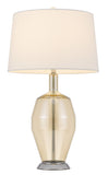 29" Orange Metal Table Lamp With White Drum Shade