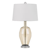 29" Orange Metal Table Lamp With White Drum Shade