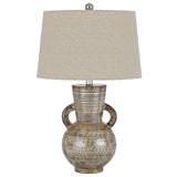 26" Bronze Ceramic Table Lamp With Brown Empire Shade