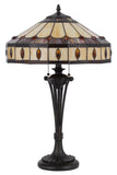 26" Black Metal Two Light Table Lamp With Purple And Ivory Dome Shade