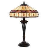 26" Black Metal Two Light Table Lamp With Purple And Ivory Dome Shade