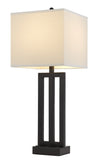 30" Bronze Metal Usb Table Lamp With White Rectangular Shade