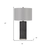 27" Black Metal Table Lamp With Gray Drum Shade