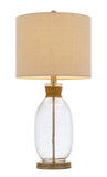 26" Clear Table Lamp With Brown Drum Shade