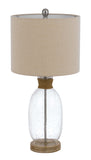 26" Clear Table Lamp With Brown Drum Shade
