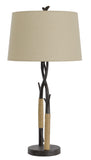 32" Charcoal Metal Table Lamp With Tan Empire Shade