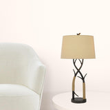 32" Charcoal Metal Table Lamp With Tan Empire Shade